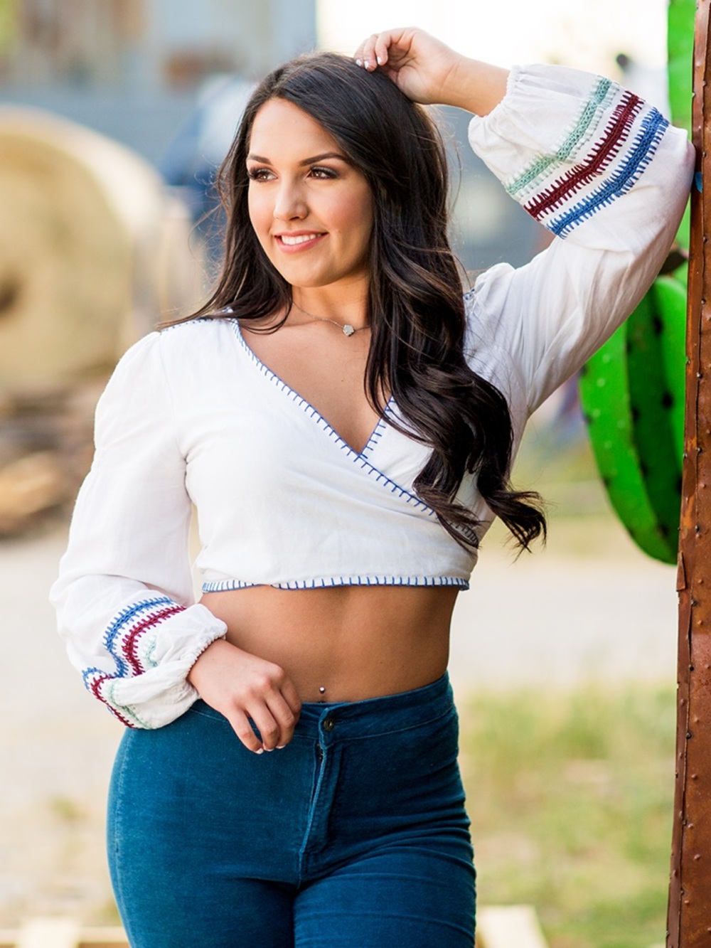 Red Carter Embroidered Wrap Crop Top - Women